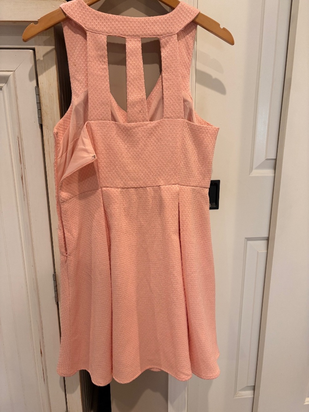 Loveriche Peach Textured Knit high neck Fit & Flare Dress